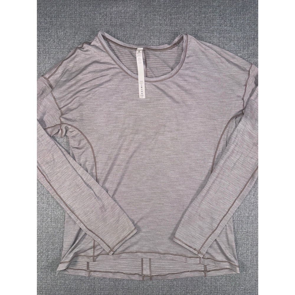 Lululemon Womens Rest Less Long‎ Sleeve Shirt Mauve Taupe Size 10 Thumbholes